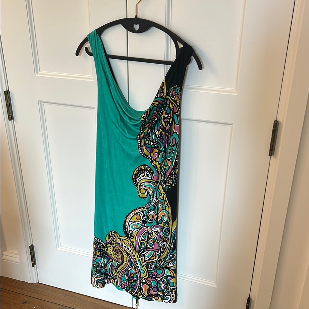 Elegant Teal and Black Paisley Dress